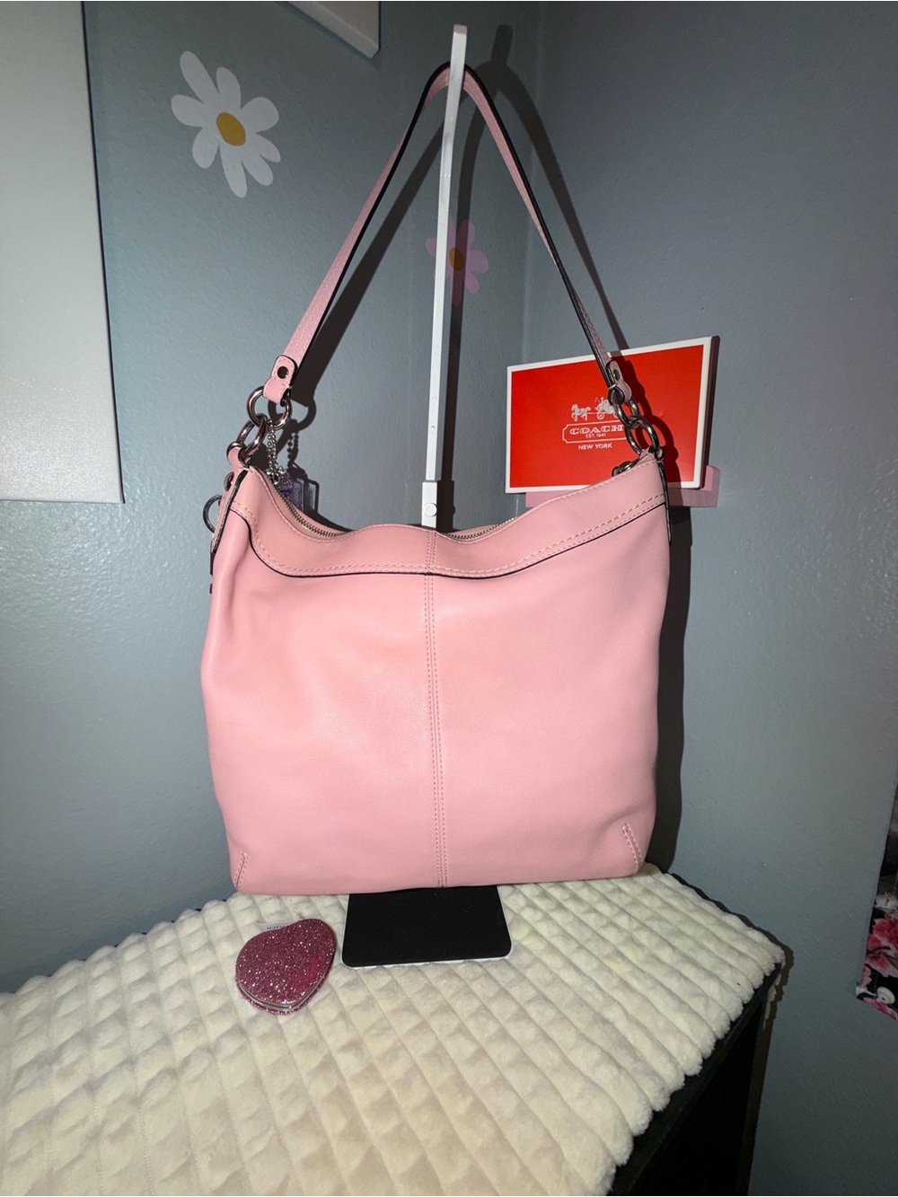 Coach Pink Leather Hobo Shoulder Bag with Matching Wallet - Picture 6 of 10